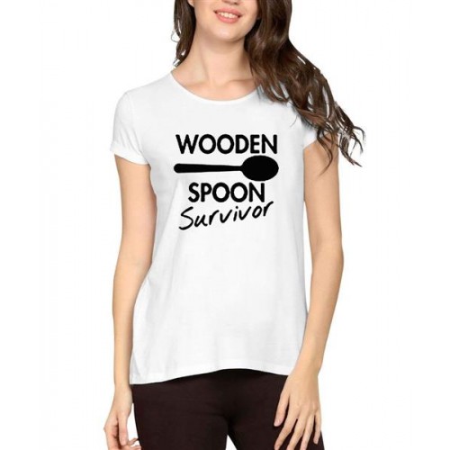 Women's Cotton Biowash Graphic Printed Half Sleeve T-Shirt - Wooden Spoon Survivor
