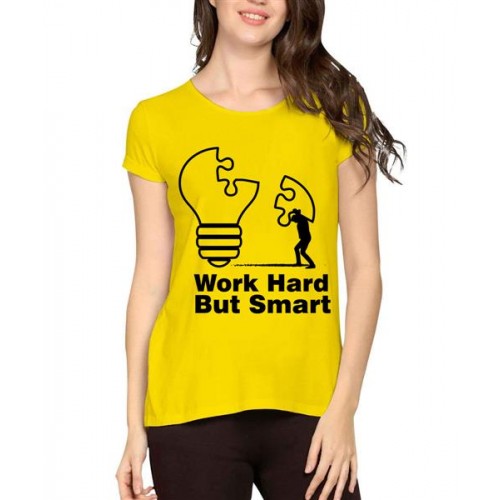 Women's Cotton Biowash Graphic Printed Half Sleeve T-Shirt - Work Hard Smart