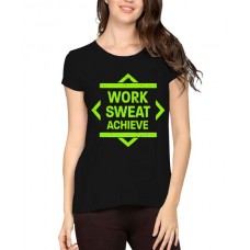 Women's Cotton Biowash Graphic Printed Half Sleeve T-Shirt - Work Sweat Achieve