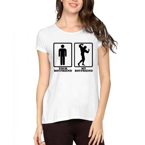 Women's Cotton Biowash Graphic Printed Half Sleeve T-Shirt - Your Bf My Bf