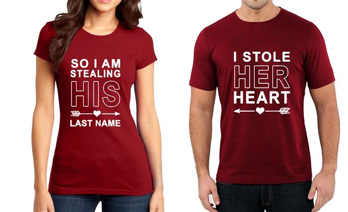 Stole Her Heart Stealing His Last Name Couple Graphic Printed T-shirt