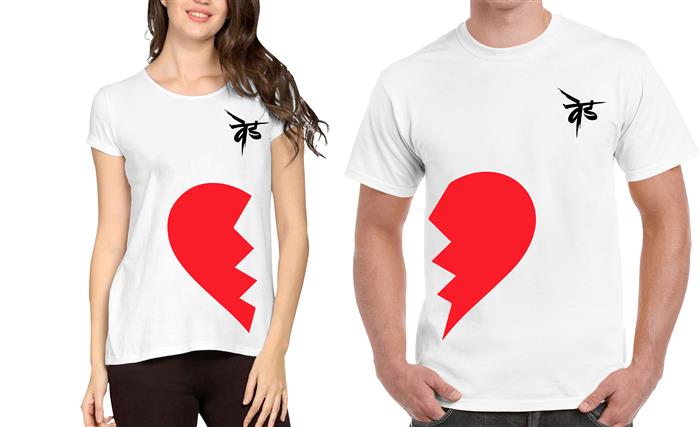 Ved Heart Couple Graphic Printed T-shirt