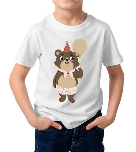 Kid's Bear Balloon  Cotton Graphic Printed Half Sleeve T-Shirt