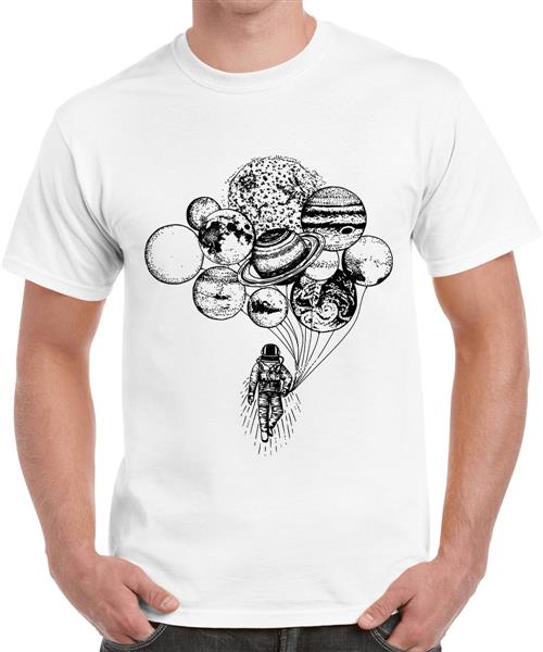 Men's Cotton Graphic Printed Half Sleeve T-Shirt - Astronaut With Planet Balloons