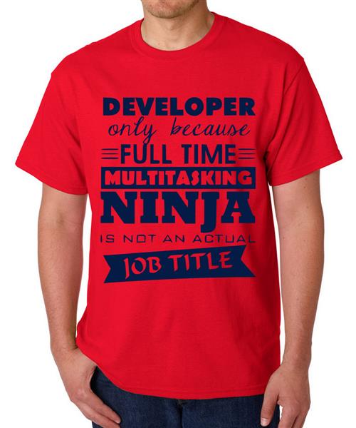 Men's Round Neck Cotton Half Sleeved T-Shirt With Printed Graphics - Multitasking Developer Ninja