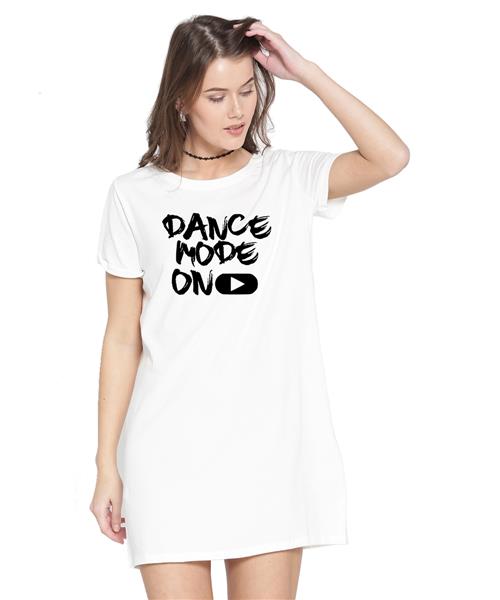 Women's Cotton Biowash Graphic Printed T-Shirt Dress with side pockets - Dance Mode On