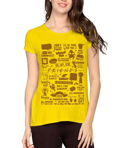 Women's Cotton Biowash Graphic Printed Half Sleeve T-Shirt - Friends Doodle