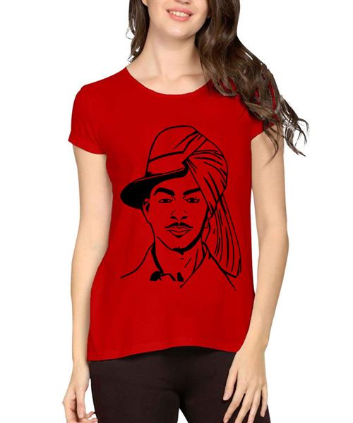 Women's Cotton Biowash Graphic Printed Half Sleeve T-Shirt - 2side Shaheed Bhagat Singh
