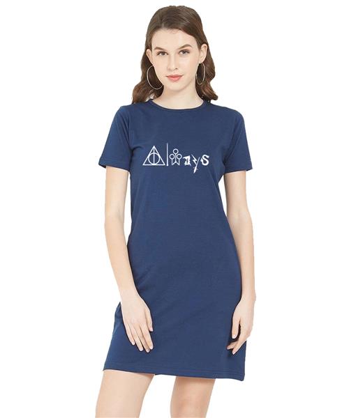 Women's Cotton Biowash Graphic Printed T-Shirt Dress with side pockets - Always Magic