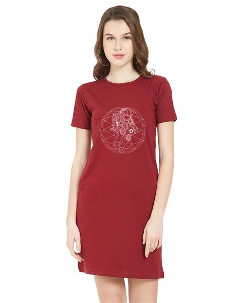 Women's Cotton Biowash Graphic Printed T-Shirt Dress with side pockets - Around Astronaut