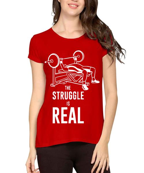Women's Cotton Biowash Graphic Printed Half Sleeve T-Shirt - Gym Struggle Is Real