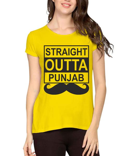 Women's Cotton Biowash Graphic Printed Half Sleeve T-Shirt - Straight Outta Punjab